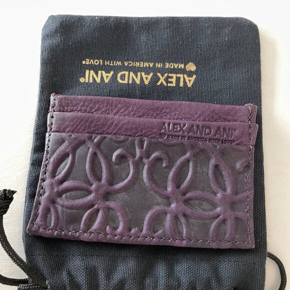 Alex And Ani Gabriel Dark Purple /Amethyst Genuine Leather Card Case - Picture 5 of 13